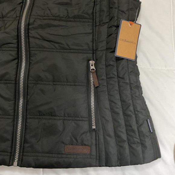 GH Bass Co Womens Puffer Vest Faux Fur Collar Quilted Zip Front Herringbone - Picture 4 of 9